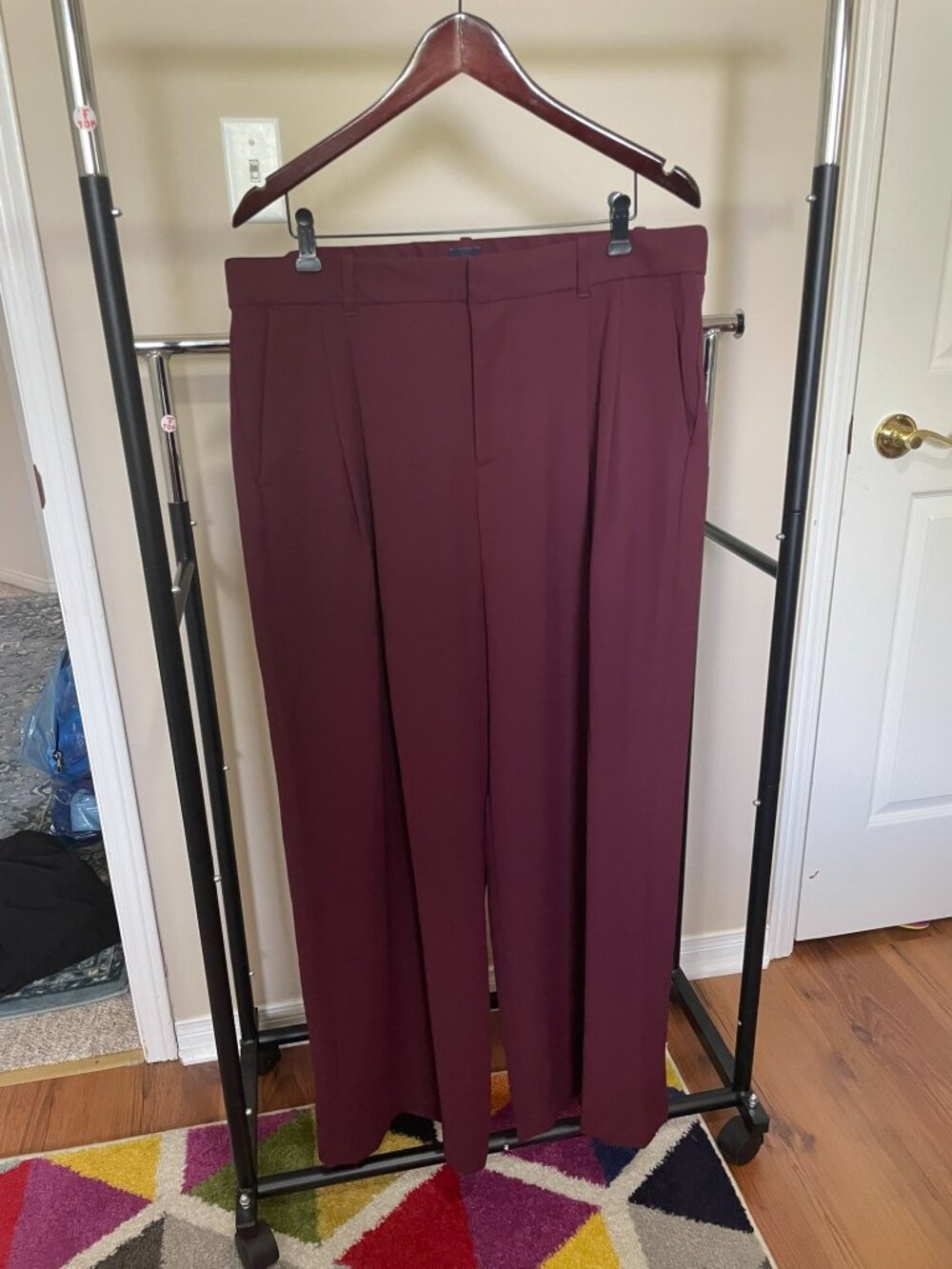 High Rise Pleated Trouser, Maroon, US 16